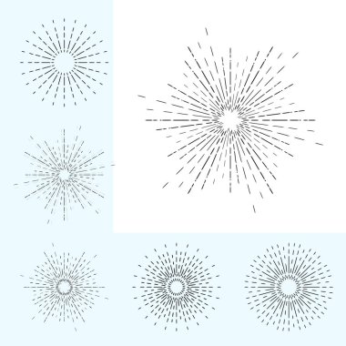 Doğrusal çizim Vintage Sunbursts veya hippi tarzı ışık ışınları