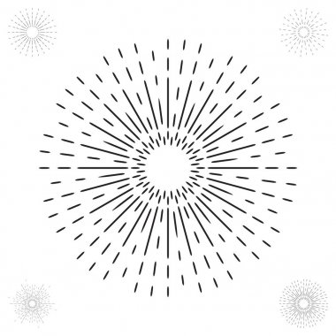 Doğrusal çizim Vintage Sunbursts veya hippi tarzı ışık ışınları