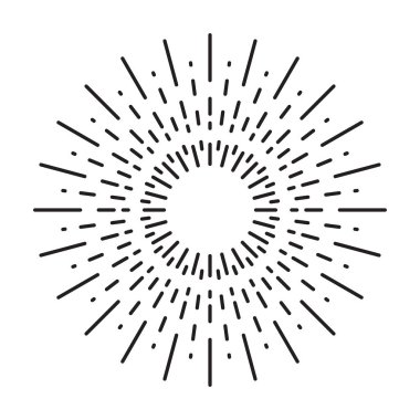 Doğrusal çizim Vintage Sunbursts veya hippi tarzı ışık ışınları