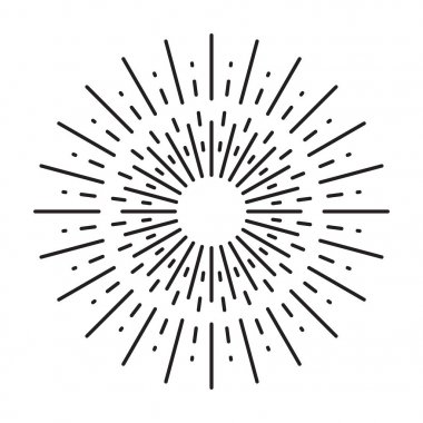 Doğrusal çizim Vintage Sunbursts veya hippi tarzı ışık ışınları