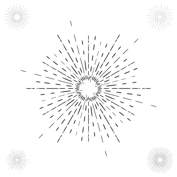 Dibujo lineal de rayos de sol vintage o rayos de luz en estilo Hipster — Vector de stock