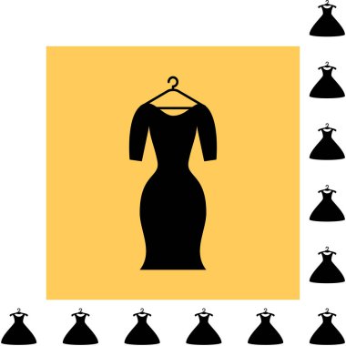 Parti moda elbise simgesini veya elbise askısı izole ile siluet