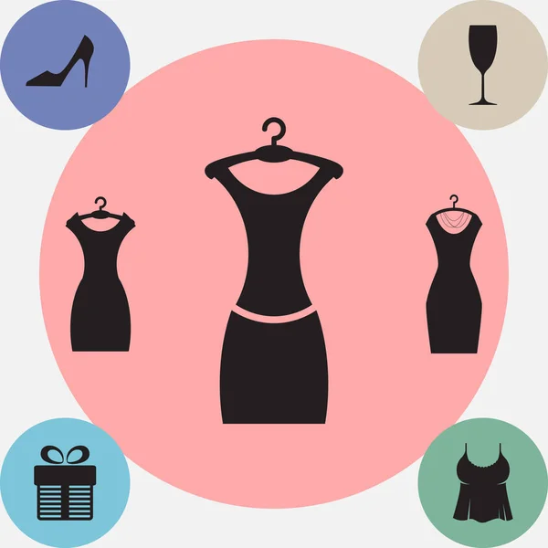 Icône de robe de mode de fête ou silhouette avec cintre à vêtements isolé — Image vectorielle