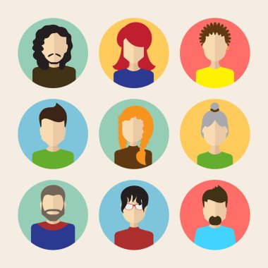 Erkek ve dişi yüzler avatarları veya kişi simgesi toplama kümesi