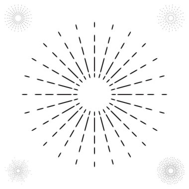 Doğrusal çizim Vintage Sunbursts veya hippi tarzı ışık ışınları