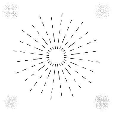 Doğrusal çizim Vintage Sunbursts veya hippi tarzı ışık ışınları