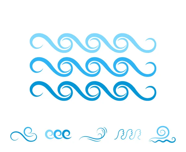 Fala Niebieski ikony lub woda płynie symbole na białym tle — Wektor stockowy