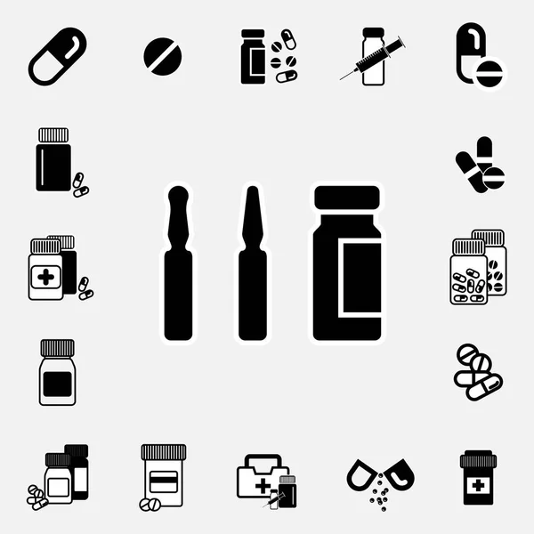 Ensemble ampoule médicale ou icône de vaccin — Image vectorielle
