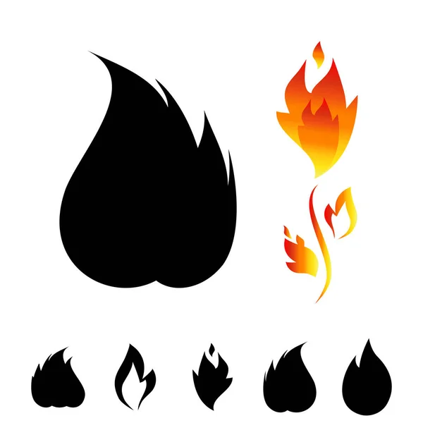 Ogień Zestaw Ikon Znak Ognia Białym Tle — Wektor stockowy