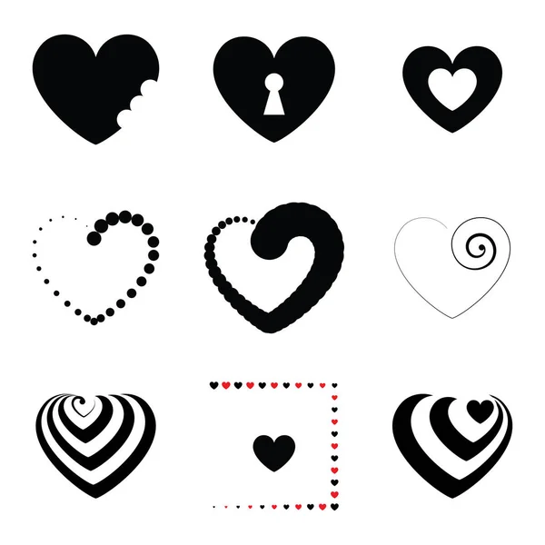 Zwart-wit vector hart pictogram geïsoleerd op witte achtergrond — Stockvector