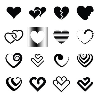 Siyah ve beyaz vektör kalp simgesi beyaz arkaplanda izole