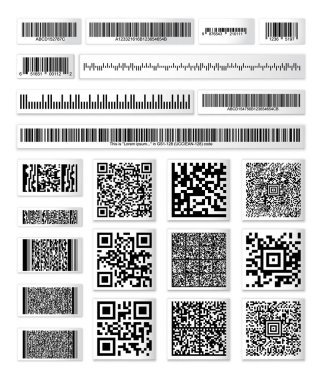 Barcode and QR Code Collection with a Random Set of Characters clipart