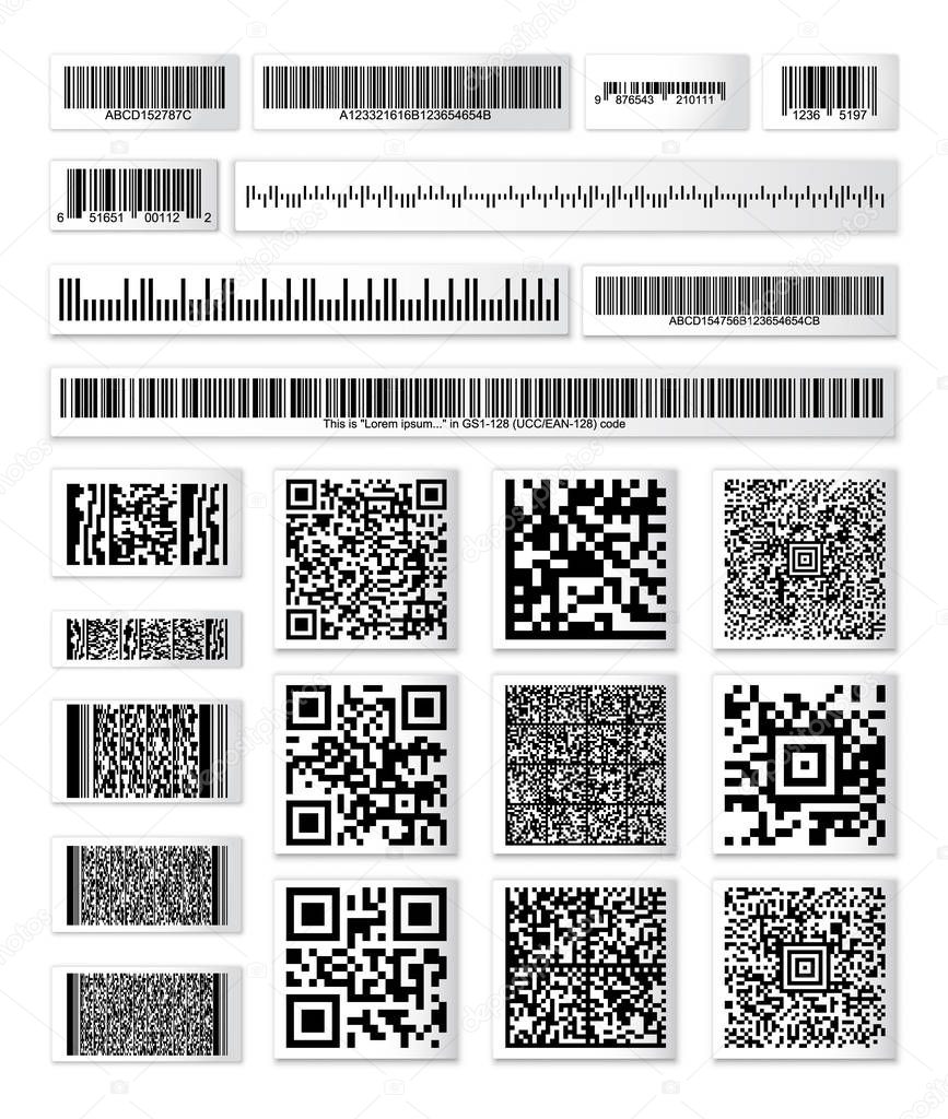 Barcode and QR Code Collection with a Random Set of Characters
