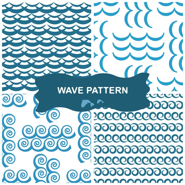 Sada modrých vln Bezešvé vektorové vzory nebo mořské vlny textury — Stockový vektor