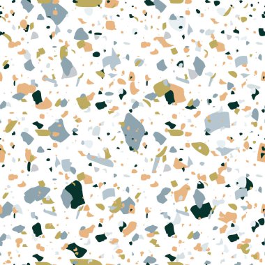 Modern trend renklerinde Terrazzo vektörsüz desen. Renkli taş döşeme çizimi, mermer zemin dokusu arkaplanı