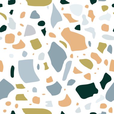 Modern trend renklerinde Terrazzo vektörsüz desen. Renkli taş döşeme çizimi, mermer zemin dokusu arkaplanı