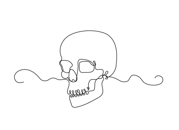 Illustrazione Continua Del Vettore Del Cranio Umano Linea Sottile Schizzo — Vettoriale Stock