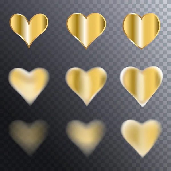 Simple Gold Heart Icon Collection Transpatent Background Golden Vector Hearts — Stock Vector