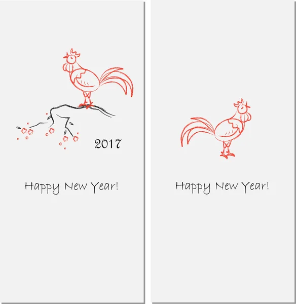 Поздравляем китайцев с Новым 2017 годом с Rooster. Красная и черная палитра — стоковый вектор