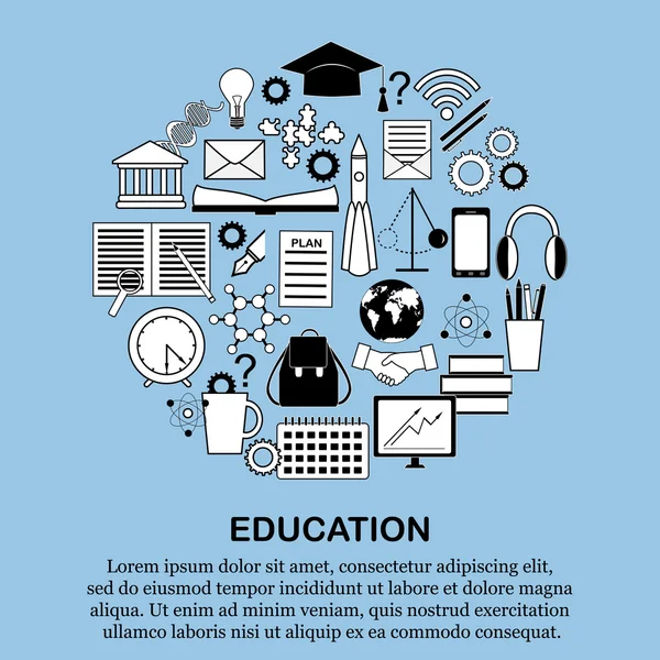 Conjunto de iconos de educación y ciencia. Vector de forma circular — Archivo Imágenes Vectoriales