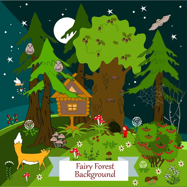 Natt fairy forest bakgrund. — Stock vektor
