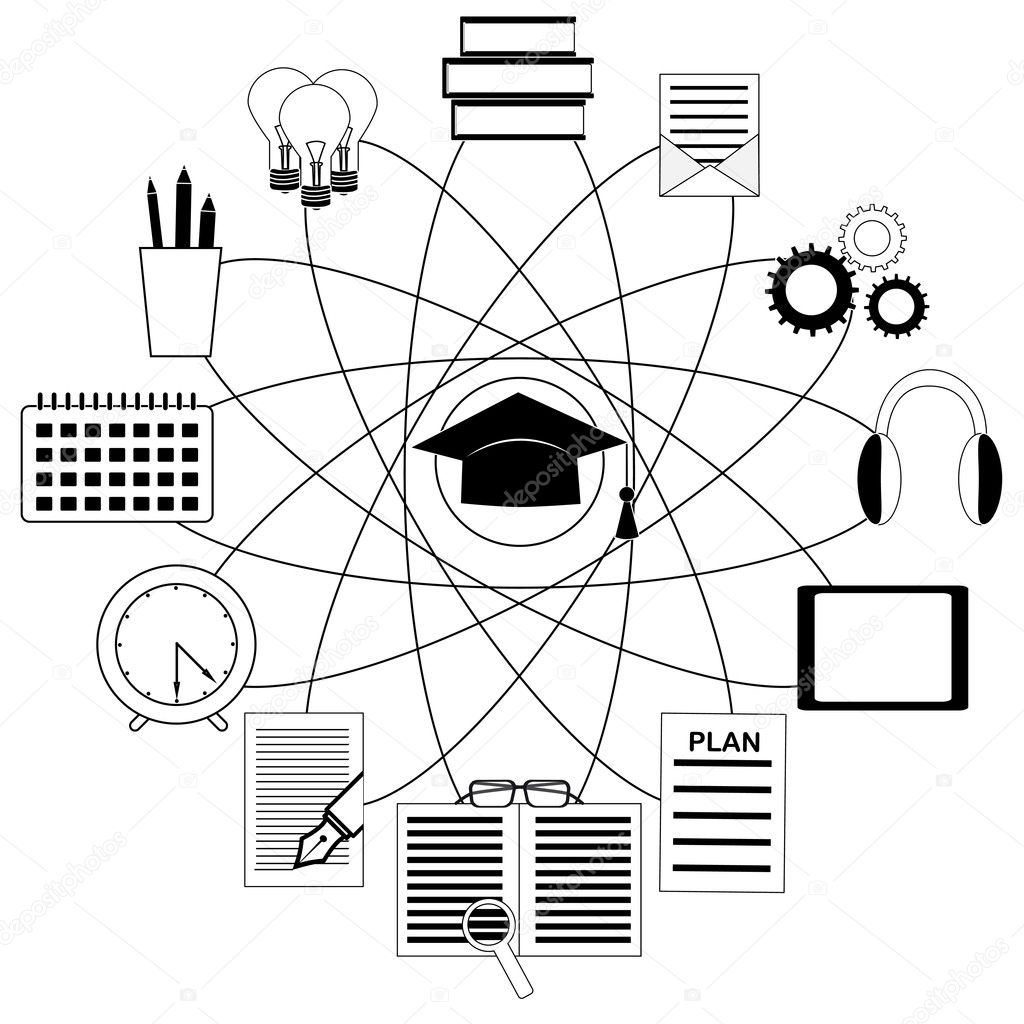 Online Education and E-learning Concept - Icon Set for Flyer, Poster, Web Site. Vector Illustration.