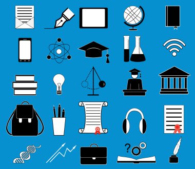Eğitim Icons set. Siyah ve beyaz