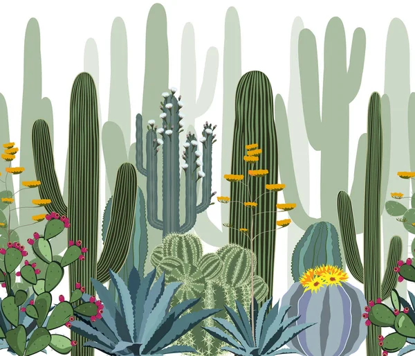 Patrón sin costuras con cactus, agave y opuntia . — Vector de stock