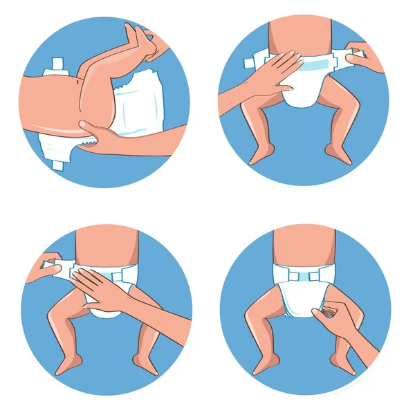 Cómo usar un pañal pasos. Manual simple en ilustraciones . — Vector de stock