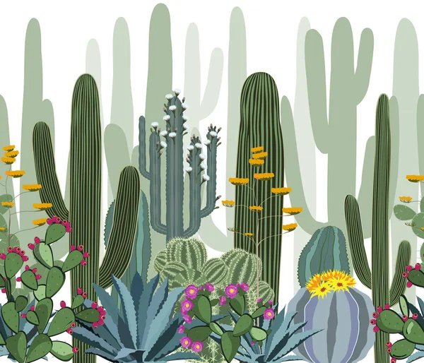 Seamless pattern with cactus, agave, and opuntia. — Stock Vector