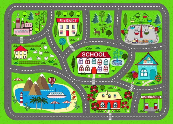 道路为儿童游戏垫，活动和娱乐 — 图库矢量图片