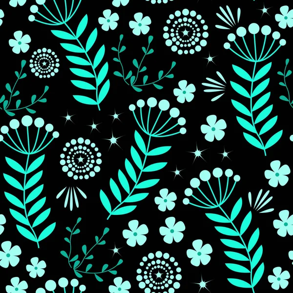 Vektor nahtloses Muster mit blauen Blumen auf dunklem Hintergrund. — Stockvektor