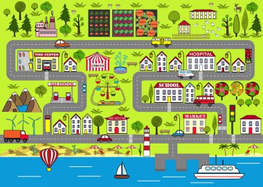 Karikatür kentsel arka plan. Yol mat çocuklar eğlence için oynamak