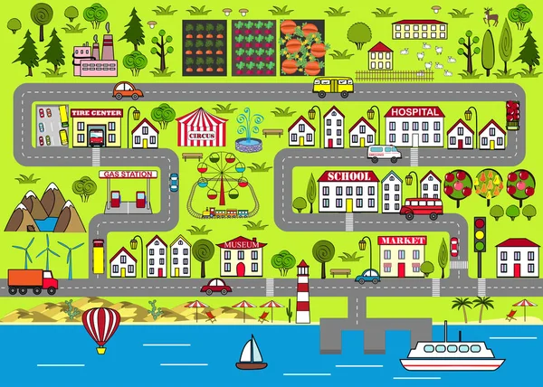 Karikatür kentsel arka plan. Yol mat çocuklar eğlence için oynamak