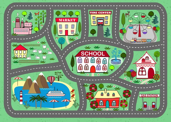 Road play mat for children activity and entertainment — Stock Vector