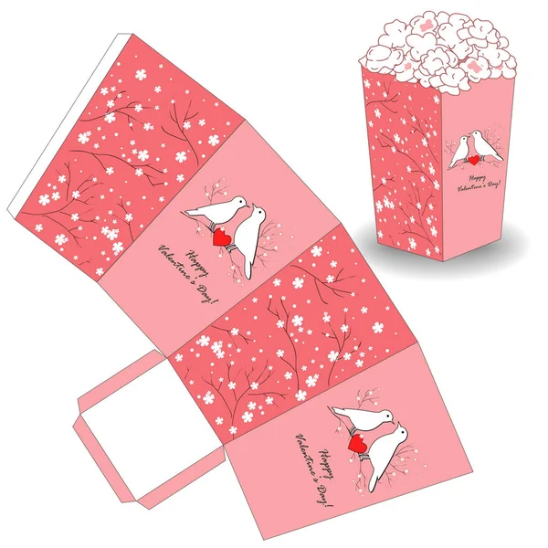 Templat Popcorn untuk hari Valentine - Stok Vektor