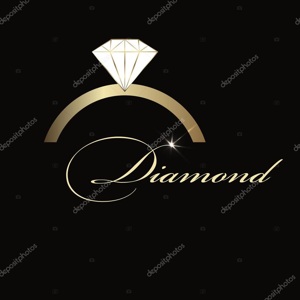 Jewelry company emblem. Ring with diamond logo