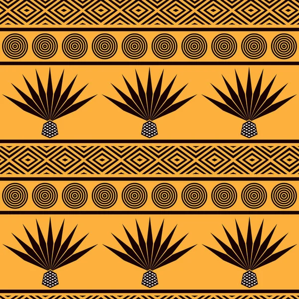 Vecteur abstrait origine ethnique tribale. Modèle sans couture avec agave bleue — Image vectorielle