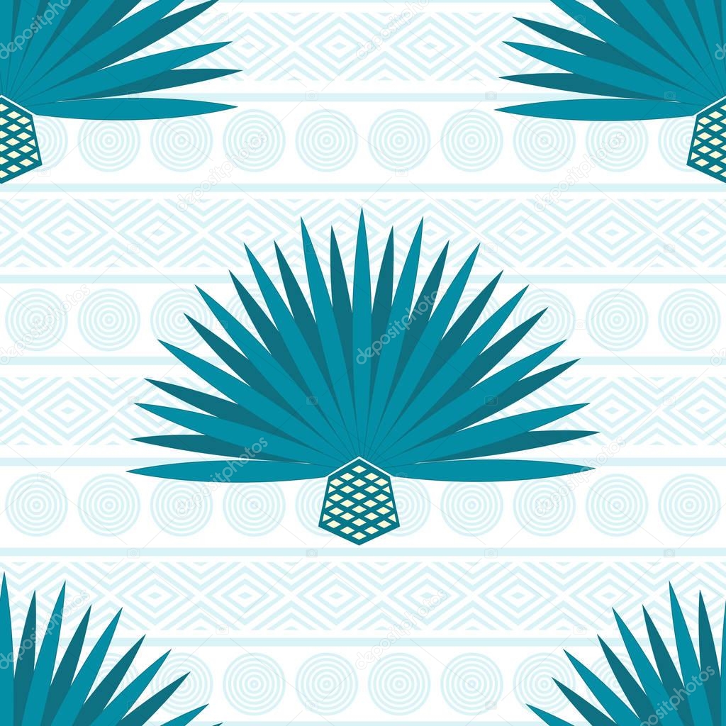 Abstract vector background with maguey. Seamless pattern with blue agave