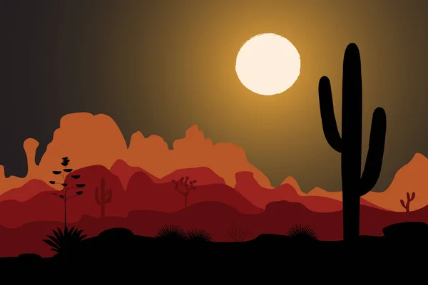 Árbol de cactus Saguaro en el desierto nocturno — Vector de stock