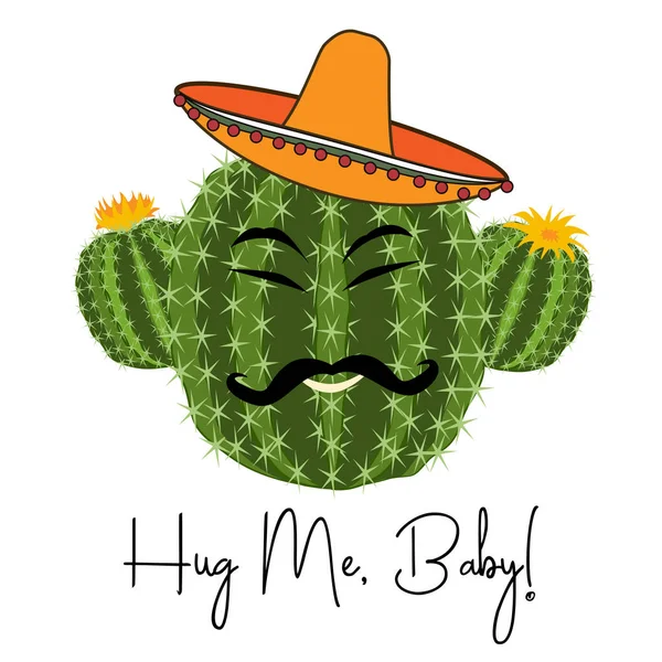 Kakteenprint mit lustigem Kaktus im Vektor. Postkarte "Umarme mich bitte" — Stockvektor