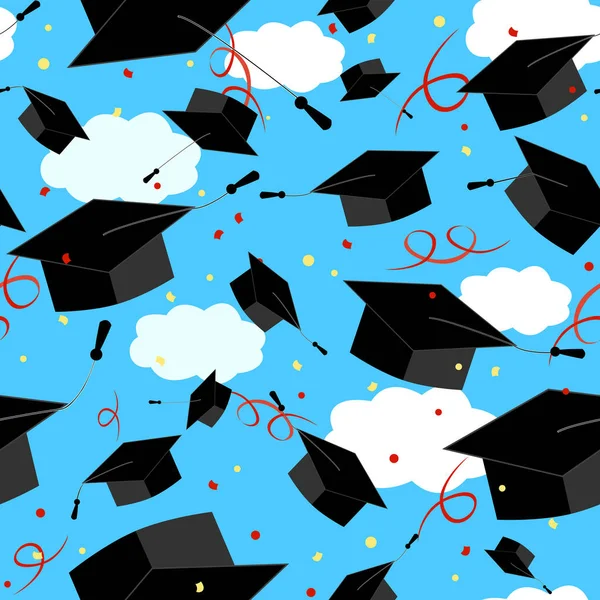 Graduation Caps in the Air. Graduate Background. — Stock Vector