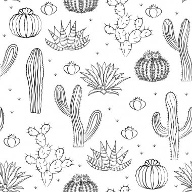 El sulu süs çekilmiş. Vektör çizim. Kaktüs ile Seamless Modeli.
