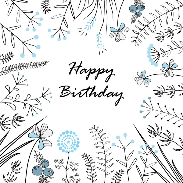 Card with medow herbs and text Happy Birthday. Vector illustration. Illustration for greeting cards, invitations, and other printing projects. — Stock Vector