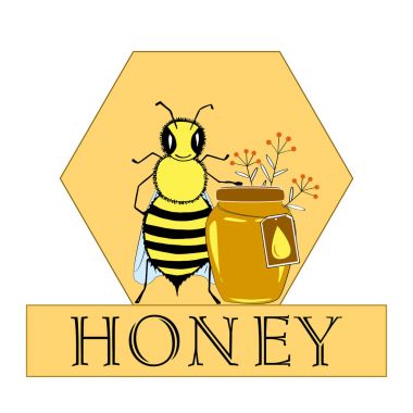 Vektör bal arı elle çizilmiş resimler kavanoz ve arı peteği, çiçek nesneleri içinde. Afiş, poster, etiket, broşür şablonu iş için teşvik.