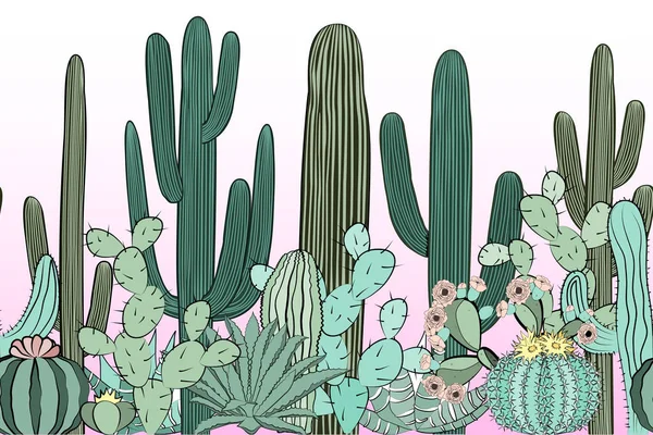 Vzor bezešvé s kaktusy. Wild kaktusovém lese — Stockový vektor
