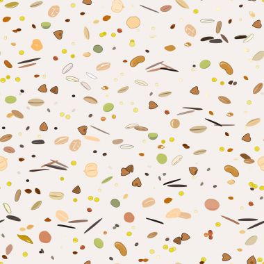 Tahıl ve tahıl ile Seamless modeli. Buğday, arpa, yulaf, çavdar, buğday, amaranth, pirinç, darı, sorgum, quinoa, chia tohumu, yulaf ezmesi, baklagiller. Vektör