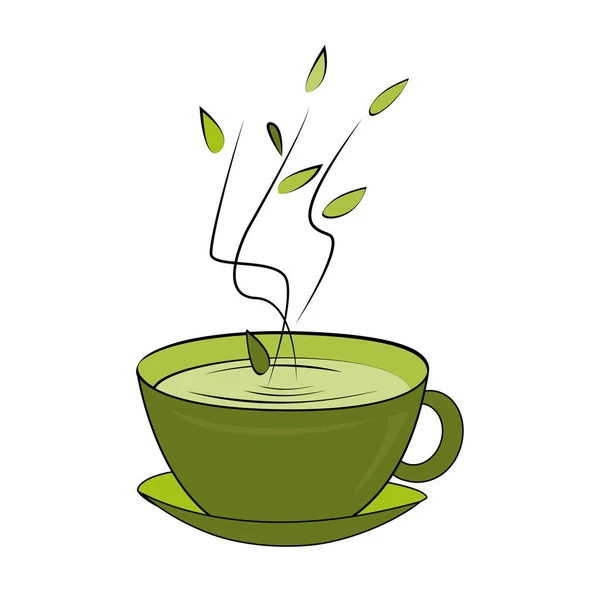 Yeşil çay bardağı. Vektör çizim. Seramik Kupası'nda sıcak kokulu çay — Stok Vektör