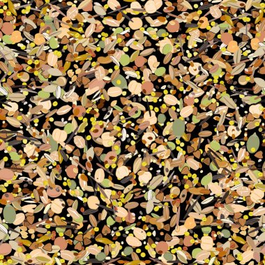 Tahıl ve tahıl ile Seamless modeli. Buğday, arpa, yulaf, çavdar, buğday, amaranth, pirinç, darı, sorgum, quinoa, chia tohumu, yulaf ezmesi, baklagiller. Vektör