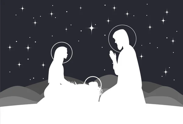 Vektör doğum sahnesi. İsa ile Mary ve Joseph siluet